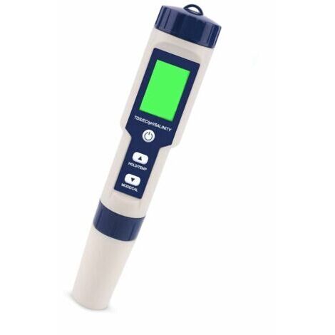 BUNTHAUS Testeur PH Mètre Électronique 5-en-1,Mesure Ph & TDS & EC Salinité & TempératureTesteur de qualité de l'eau,Écran LCD et Précision de Lecture,pour l'eau Potable, Aquariums, Piscines etc.