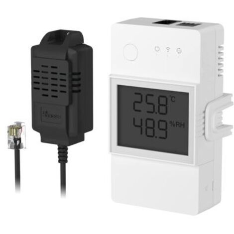 BUNTHAUS TH Elite 20A Interrupteur Connecté WiFi avec THS01 Capteur de Température et Humidité, Contrôle à Distance via APP, Surveillance de Temp, Compatible avec Alexa, Google Home, Interface RJ11