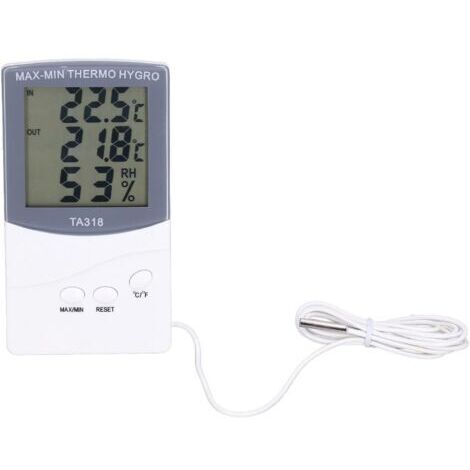 BUNTHAUS Thermomètre Intérieur Extérieur, Mètre D'humidité de la Température de Type Moderne avec Sonde Réglable Degrés Celsius ou Fahrenheit Affichage Minimum ou Maximum Degrés