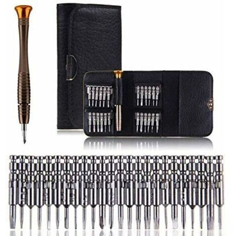 BUNTHAUS Tournevis Précision Mini 25 en 1 Kit de Tournevis Précision Outils de Réparation, Tournevis Outils Set étui en Cuir pour iphone, Portable, Laptop, Montre, Jouets, Lunettes, Bijoux etc