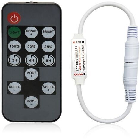 BUNTHAUS Variateur LED RF sans Fil 14 Boutons Télécommande Multifonction avec Timer, Compatible Bandes LED COB/5050 DC5V 24V, Contrôle Multidirectionnel Sans Visée