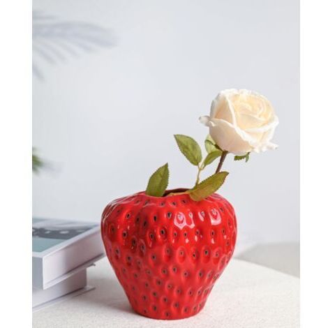 BUNTHAUS Vase fraise en céramique rouge, décoration contemporaine pour salon