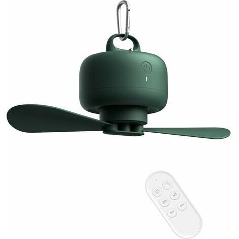 BUNTHAUS Ventilateur de camping 8000mAh à piles, rechargeable par USB avec télécommande, pales de ventilateur amovibles, crochet de suspension, minuterie, 4 vitesses pour extérieur-vert