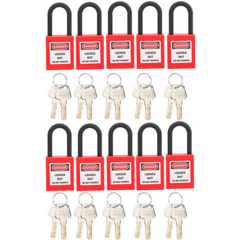 BUNTHAUS Verrou de Consignation, Cadenas de Sécurité en Nylon 38 Mm pour Site Industriel, Ensemble de Cadenas de Sécurité avec 2 Clés par Serrure, 10 Ensembles(Rouge)