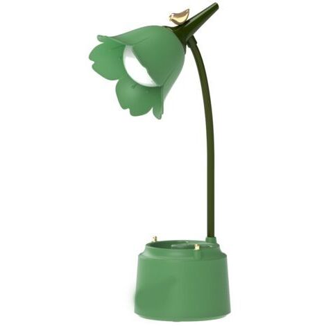 BUNTHAUS (Vert) Lampe de bureau LED pour enfants, lampe de bureau rechargeable USB fleur et oiseau, lampe de lecture avec capteur dimmable et tactile, lampe de décoration de chambre