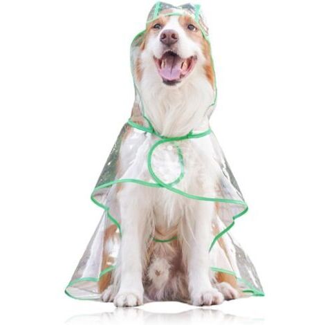 BUNTHAUS (vert transparent) Manteaux imperméables pour chiens, imperméable pour chien imperméable pour animaux de compagnie avec capuche imperméable pour chiens de petite et moyenne taille