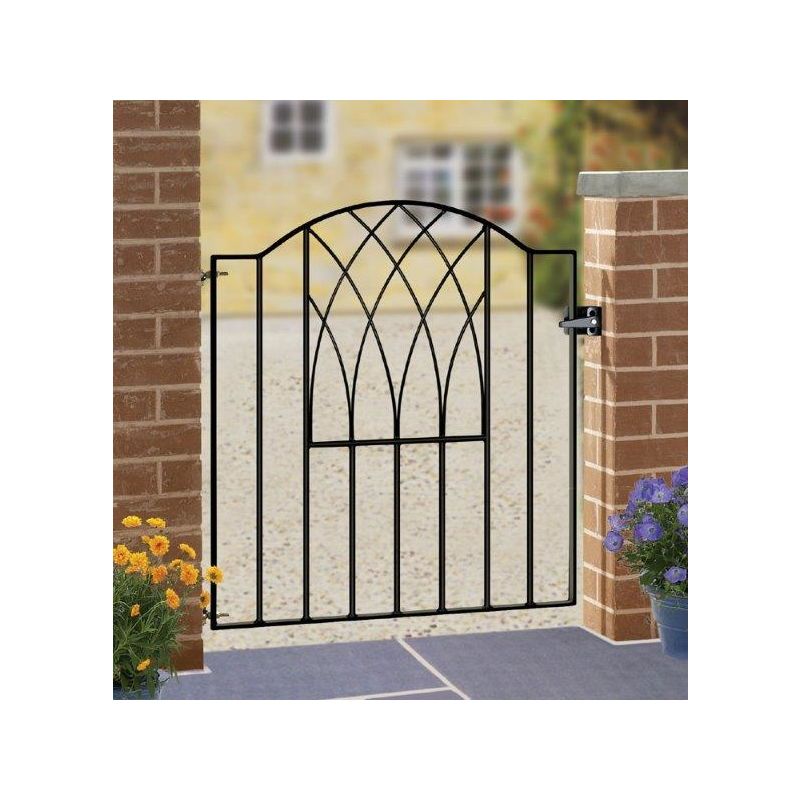 Abbey Modern Verona Low Bow Top Single Gate - Solid Steel - Fits Gap of 955 mm x 940 mm High - Electro Galv./Black Powder Coated