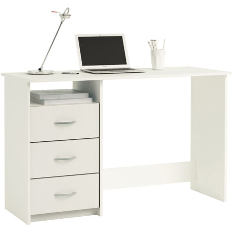 Bureau 1 niche + 3 tiroirs blanc perle - Terre de Nuit