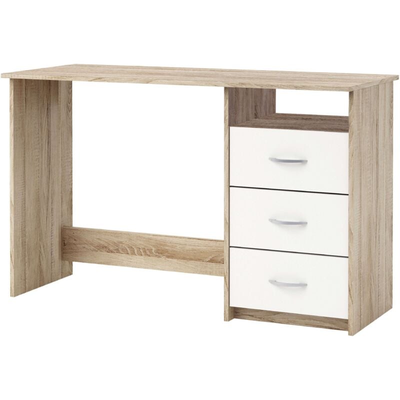 Demeyere - Bureau 3 tiroirs 1 tiroir Moderne Jeunesse 123x50x77 cm Blanc mat et Chêne brossé
