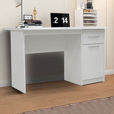Bureau 1 porte 1 tiroir 121x60x75 cm déco blanc - MATHEO