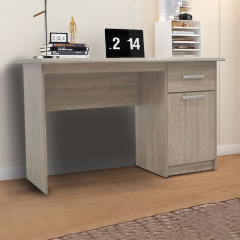 Bureau 1 porte 1 tiroir 121x60x75 cm déco chêne - MATHEO