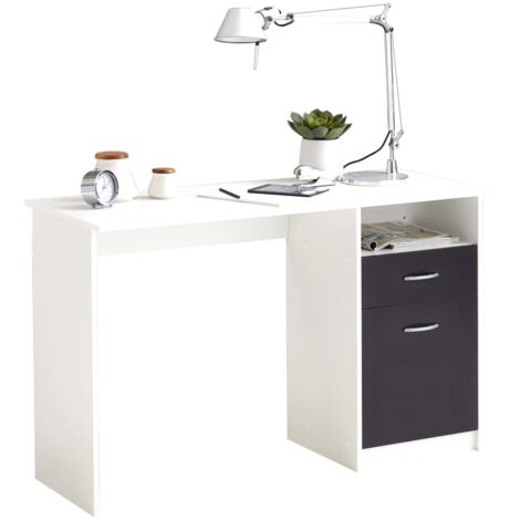 Bureau 1 porte et 1 tiroir 123x50x76,5 cm blanc et noir