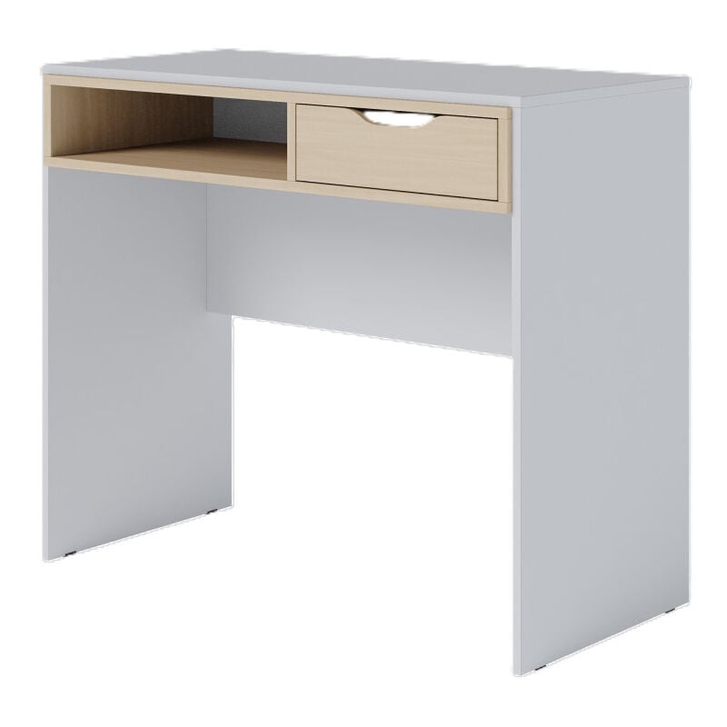 Beaux Meubles Pas Chers - Bureau 1 Tiroir 1 Niche Blanc et Chêne Clair l 90 h 77.5 p 44 cm
