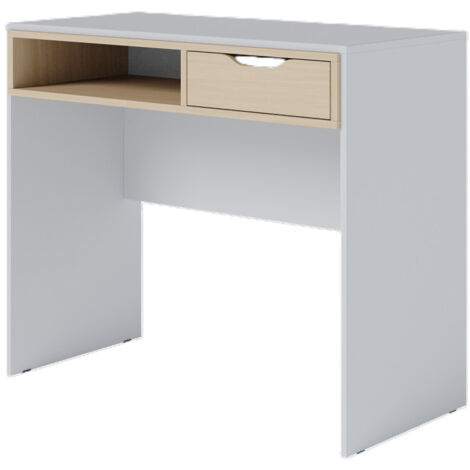 Bureau 1 Tiroir 1 Niche Blanc et Chêne Clair L 90 H 77.5 P 44 cm