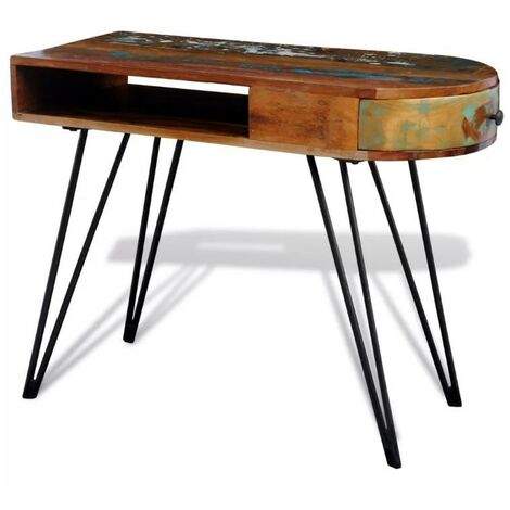 Bureau 1 tiroir 1 niche bois massif recyclé et métal noir Boust