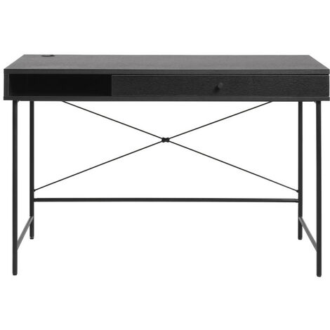 Bureau 1 tiroir 1 niche en bois et métal L120cm - Noir - RINTO