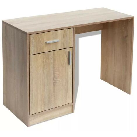 Bureau 1 tiroir 1 placard bois chêne clair Vanirel