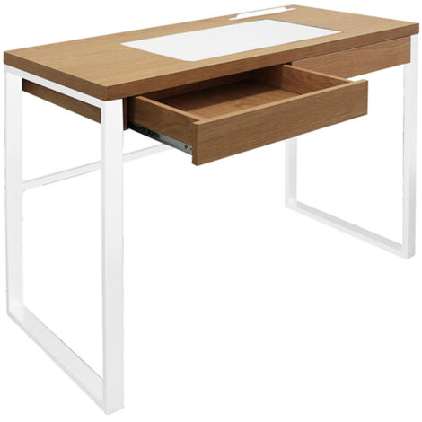 Bureau 1 tiroir 100x50x74 cm en bois et métal blanc