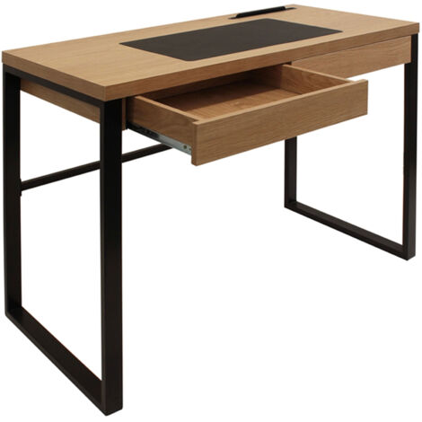 Bureau 1 tiroir 100x50x74 cm en bois et métal noir
