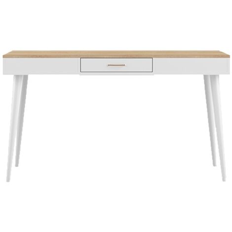 Bureau 1 tiroir 134x59x75 cm naturel et blanc - HORIZON
