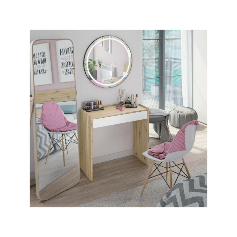 Bureau 1 tiroir Blanc/Chêne - TOZA - L 81 x l 40 x H 77 cm