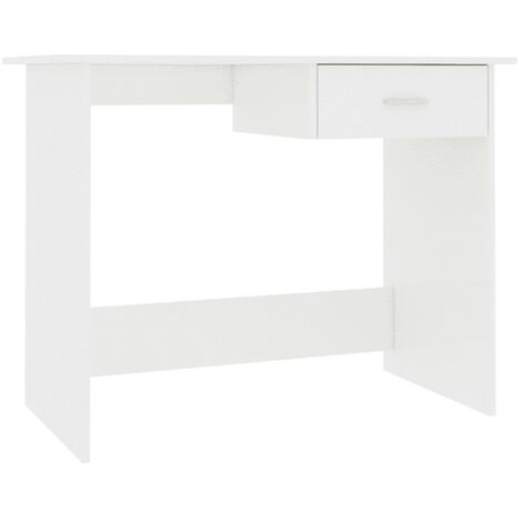 Bureau 1 tiroir bois blanc brillant Athena