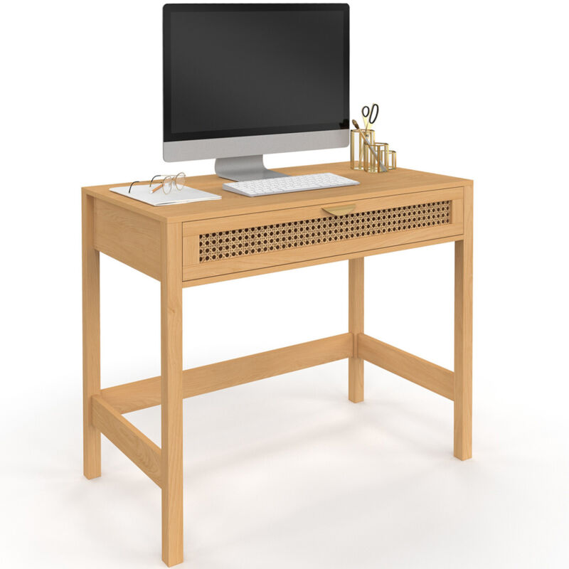 Bureau 1 tiroir EDHEN bois et cannage
