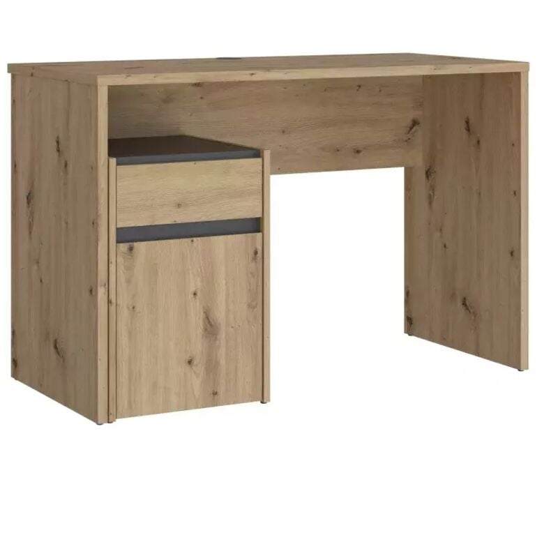 Meubletmoi - Bureau 110 cm et caisson décor bois chêne et gris foncé mat - odyssée