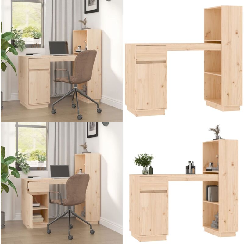 Bureau 110x53x117 cm Bois massif de pin - Bureau En Bois Massif - Bureau De Travail - Bureau Moderne - Bureau Design - Meuble De Bureau - Home &