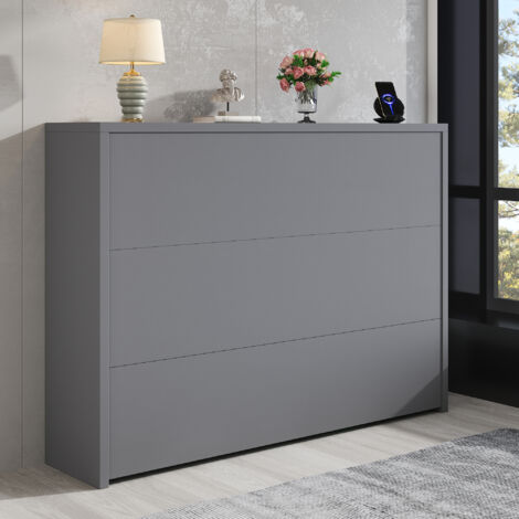 Bureau 115x27x93 cm pliable roulettes chargeur sans fil panneau de particules gris mat