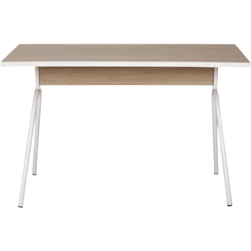 Beaux Meubles Pas Chers - Bureau Pieds Métal Arc Chêne et Blanc l 120 h 75 p 60 cm