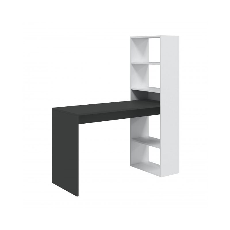 Caesaroo - Bureau 120x53 cm Blanc mat et Gris anthracite avec bibliothèque 144 cm | Blanc et gris anthracite