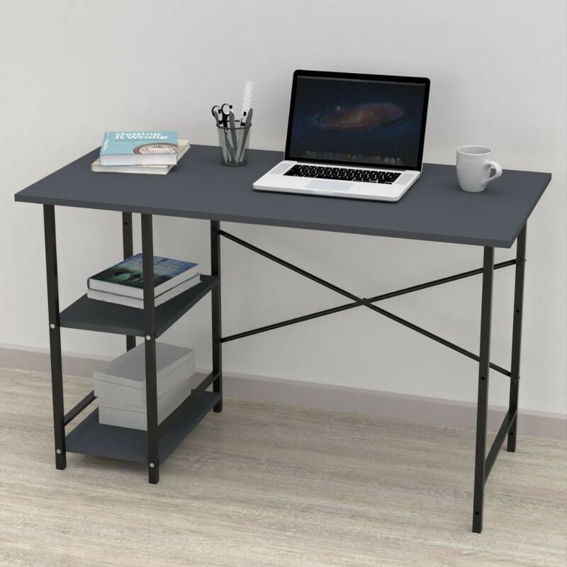 Bureau 120x60 cm avec structure métallique et 2 étagères couleur anthracite - Rimi