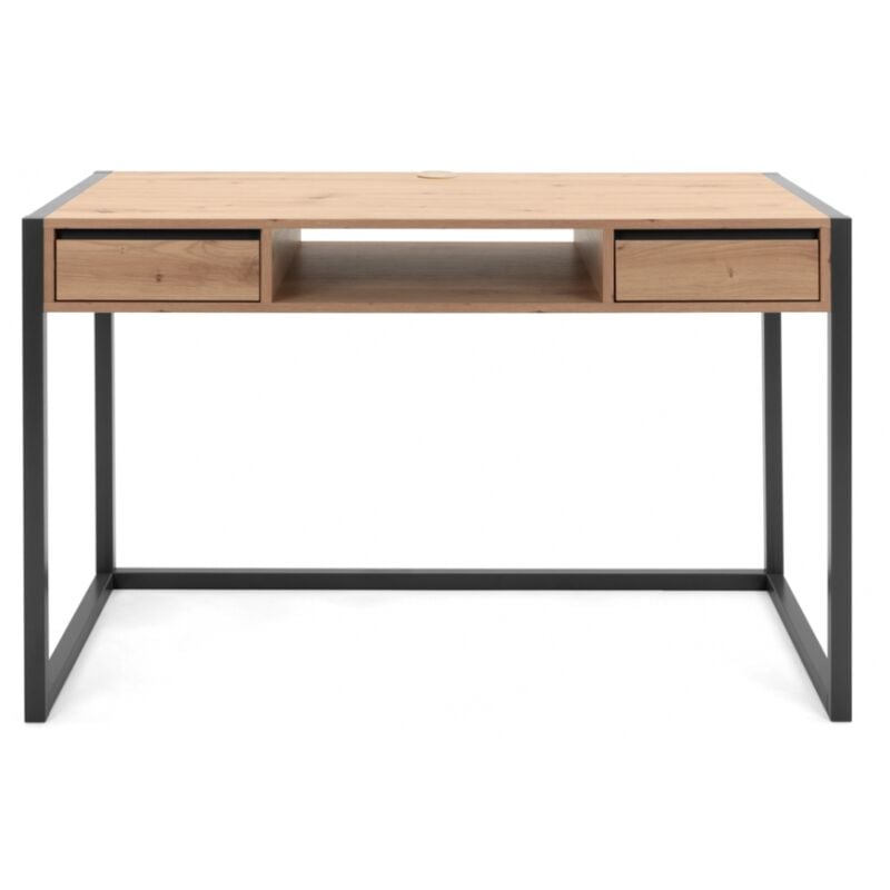 Abitare - Bureau 120x60 cm chêne artisanal et gris anthracite avec deux tiroirs -Lentini