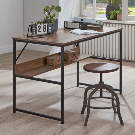 Bureau 120x60x74 cm décor chêne et piétement en métal noir