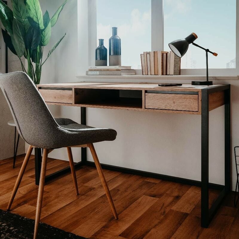 Bureau 120x75H cm couleur chêne et anthracite - Denver 30