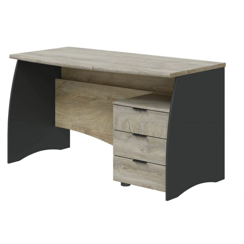 Abitare - Bureau 136x67 cm gris anthracite et chêne avec commode 3 tiroirs - Svizzera
