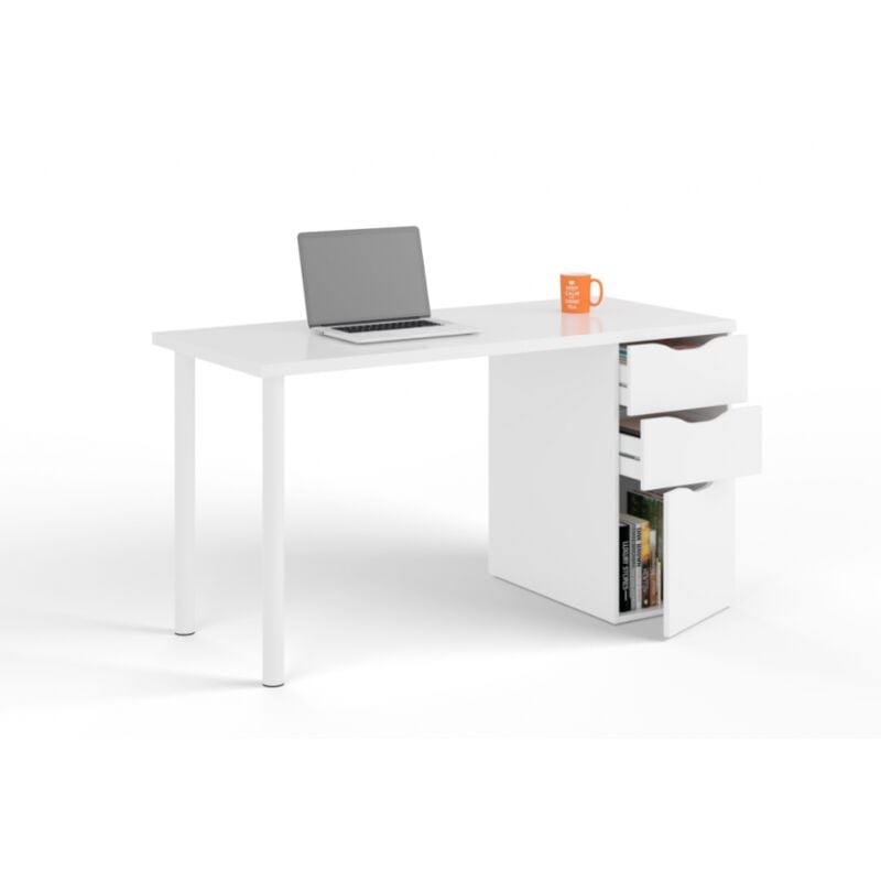 Abitare - Bureau 138x60 cm blanc mat avec deux tiroirs et une porte - Baden