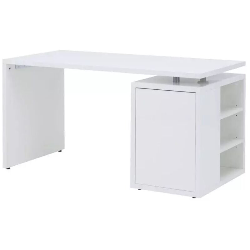 Meubletmoi - Bureau 140 cm blanc laqué avec rangements - snow