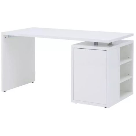 Bureau 140 cm blanc laqué avec rangements - SNOW