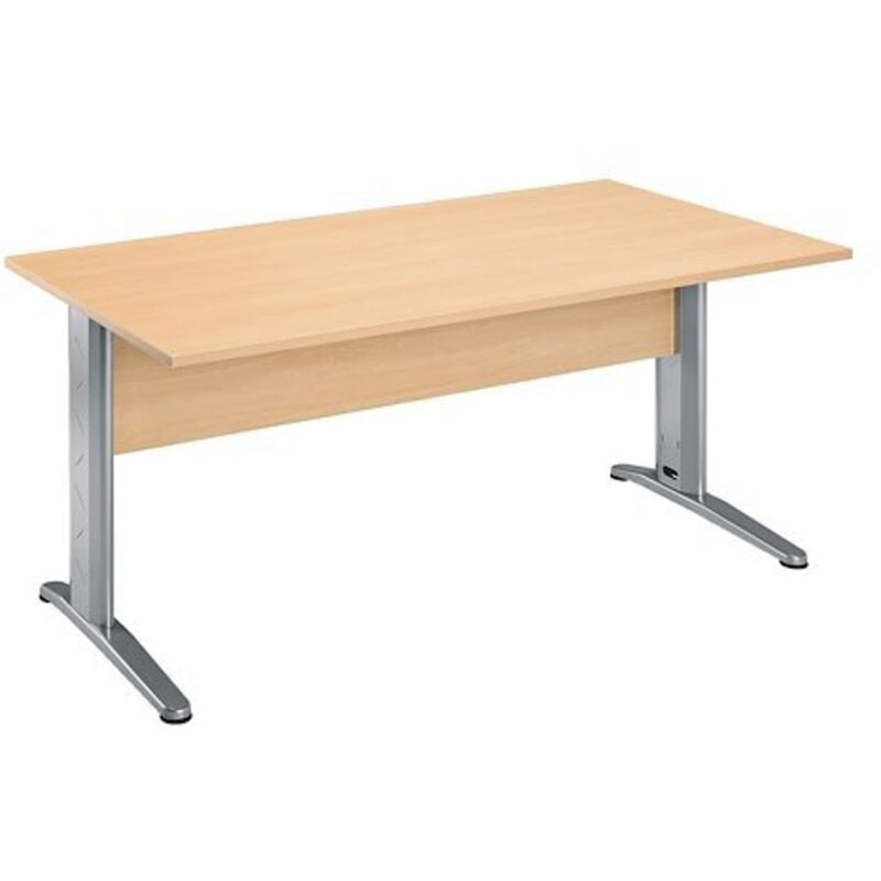 Sans Marque - Bureau droit hêtre l 160 cm, piétement l métal - O-line 2 - aluminium - Maxiburo