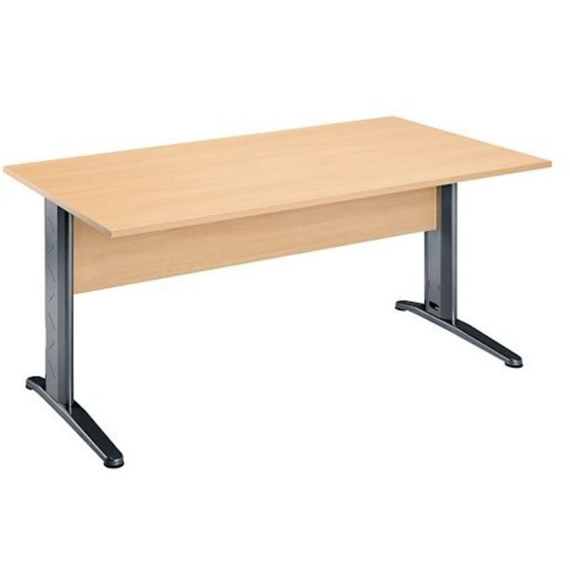 Sans Marque - Bureau droit hêtre l 160 cm, piétement l métal - O-line 2 - anthracite - Maxiburo