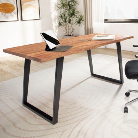Bureau 180x90x76 cm en acacia naturel et métal noir