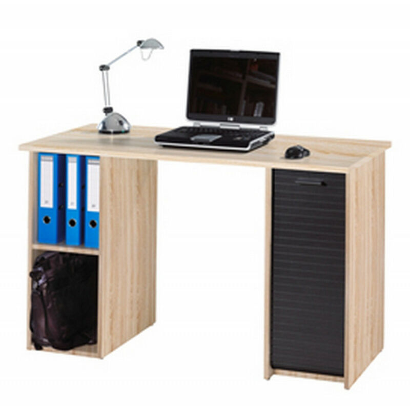 Beaux Meubles Pas Chers - Bureau Chêne et Noir 2 Caissons 4 Niches 130 x 74 x 50 cm