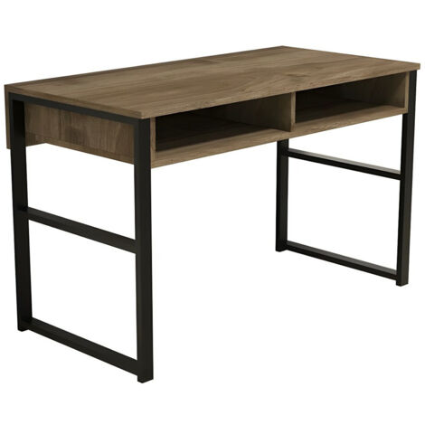 Bureau 2 compartiments Mauro 120cm Métal Noir et Bois Naturel