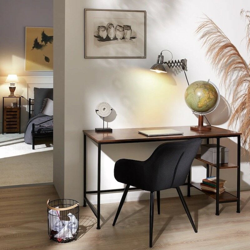 Le Poisson Qui Jardine - Bureau 2 étagères style industriel et loft en bois foncé 120 cm