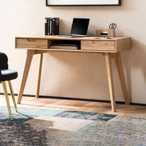 Bureau 2 tiroirs 1 niche 120x55x77 cm effet chêne naturel