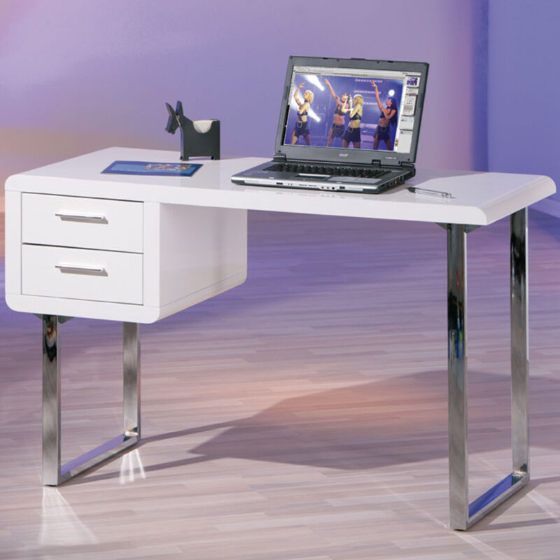 M&s - Bureau 2 tiroirs 120x55x76 cm blanc et pieds en métal