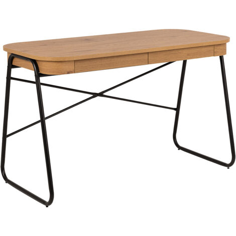 Bureau 2 tiroirs 120x60x75 cm décor chêne et piètement en acier noir