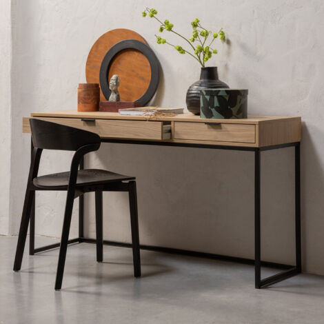 Bureau 2 tiroirs 140x44x75 cm décor chêne - SALI